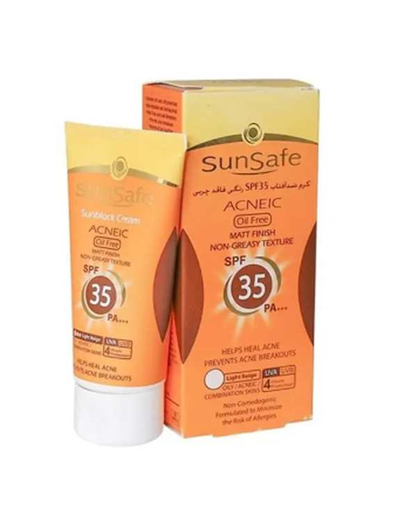 کرم ضد آفتاب رنگی فاقد چربی SPF35 سان سیف Sun Safe بژ روشن حجم 50ml