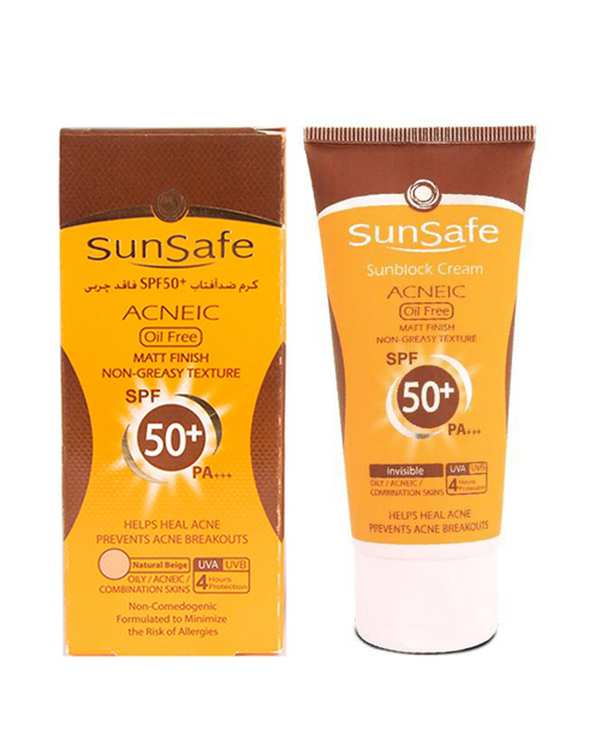 کرم ضد آفتاب رنگی فاقد چربی SPF50 سان سیف Sun Safe بژ روشن