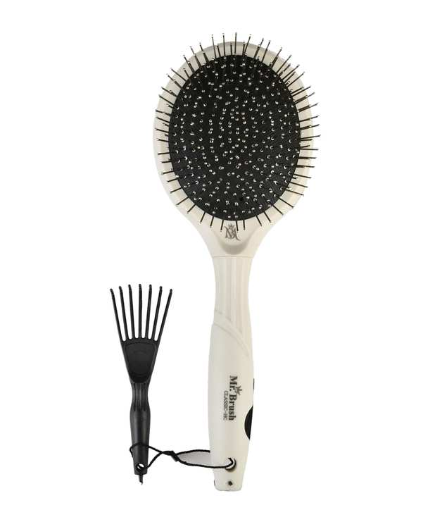 برس مو گرد همراه برس گره باز گن و ابزار تمیز کننده کفه برس سفید مستر براش Mr Brush