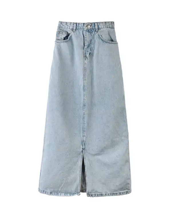 دامن زنانه جین پشت کش چاک دار قد 95 آبی روشن رویال جین Royal Jeans کد 1000351
