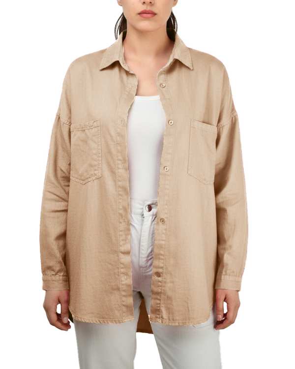شومیز زنانه کتان بغل چاک دار قد 70 کرم رویال جین Royal Jeans کد 000700