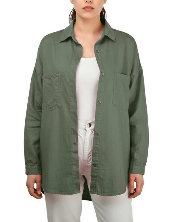 شومیز زنانه کتان بغل چاک دار قد 70 سبز سدری رویال جین Royal Jeans کد 000811