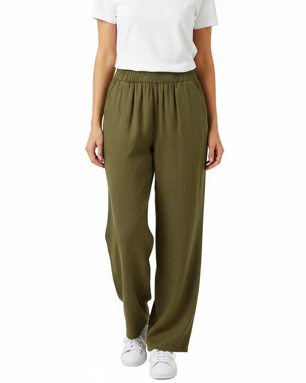 شلوار زنانه لینن بگ سبز یشمی آماهی Amahi