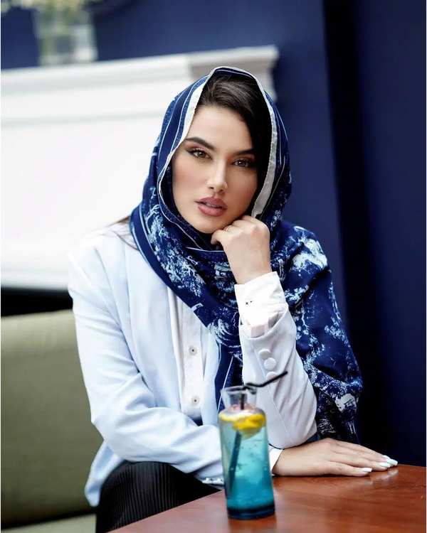 شال زنانه وال سرمه ای سفید جی دو GIDO کد 01105