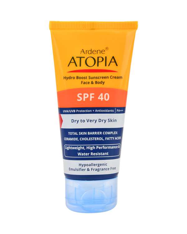 کرم ضد آفتاب بی رنگ رطوبت رسان صورت و بدن SPF40 آردن اتوپیا Ardene Atopia مناسب پوست خشک و خیلی خشک