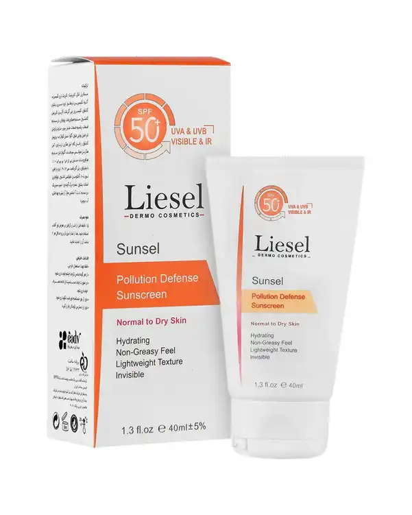 کرم ضد آفتاب بی رنگ SPF50 لایسل Liesel مناسب پوست نرمال تا خشک 40ml