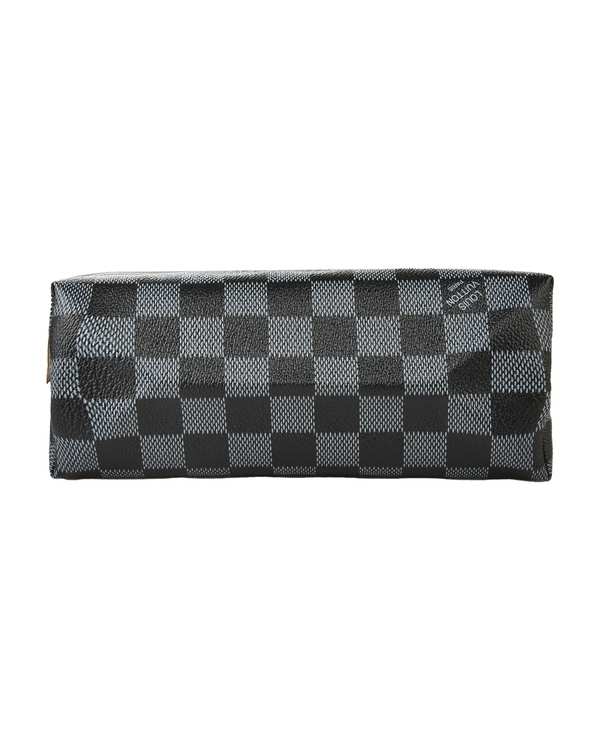 کیف لوازم آرایشی طوسی مشکی طرح مکعبی چهارخانه LV - تصویر 2