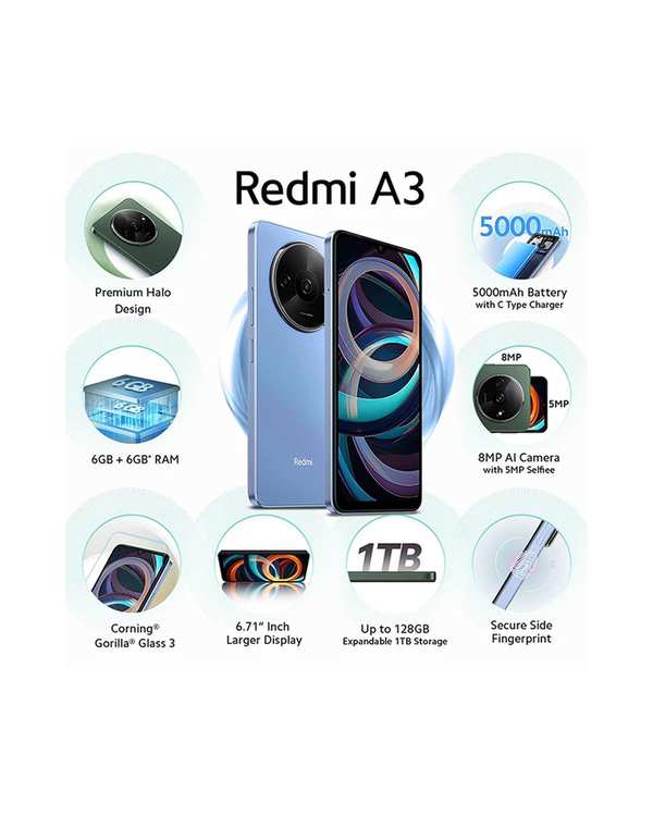 گوشی موبایل شیائومی مدل Redmi A3 ظرفیت 128 گیگابایت رم 4 گیگابایت رنگ آبی - تصویر 2