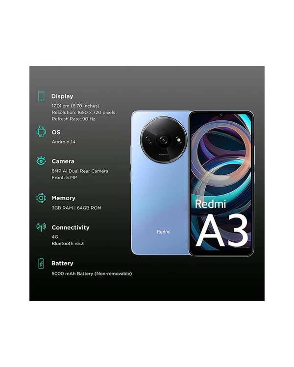 گوشی موبایل شیائومی مدل Redmi A3 ظرفیت 128 گیگابایت رم 4 گیگابایت رنگ آبی - تصویر 5