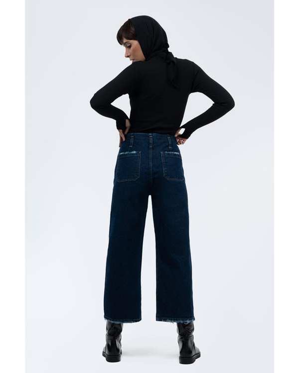شلوار جین زنانه واید قد 90 سرمه ای رویال جین Royal Jeans کد 70004493 - تصویر 2