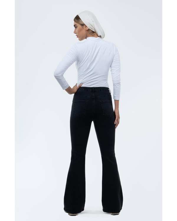 شلوار جین زنانه بوت کات قد 108 زغالی رویال جین Royal Jeans کد 30007442 - تصویر 2