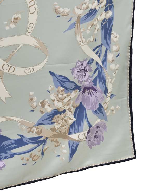 روسری زنانه ابریشمی دست دوز سبز جی دو GIDO مدل گل CD - تصویر 2