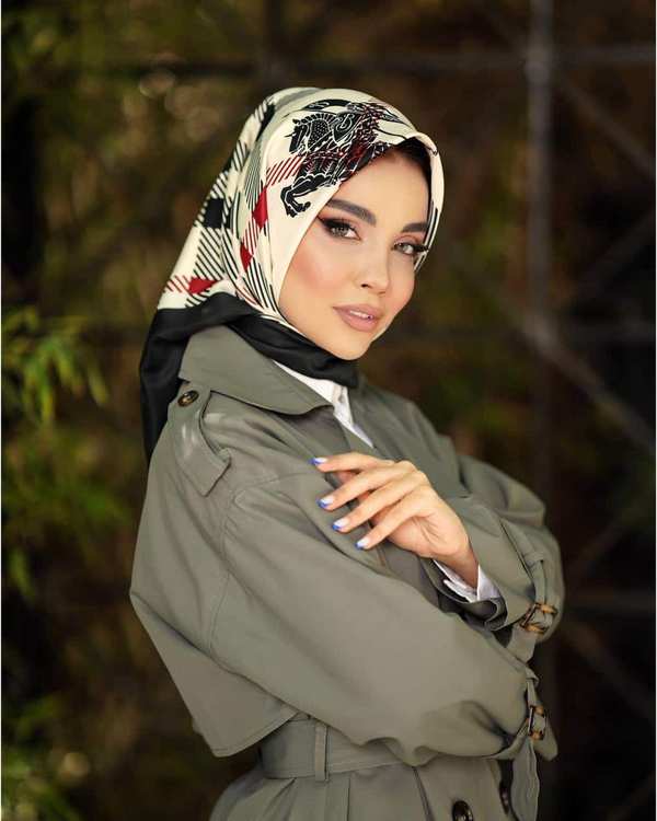روسری زنانه ابریشمی دست دوز مشکی  جی دو GIDO مدل بربری کد 925
