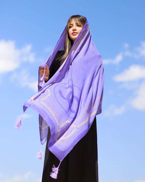 شال زنانه نخی بنفش طوسی آماهی Amahi کد AA502