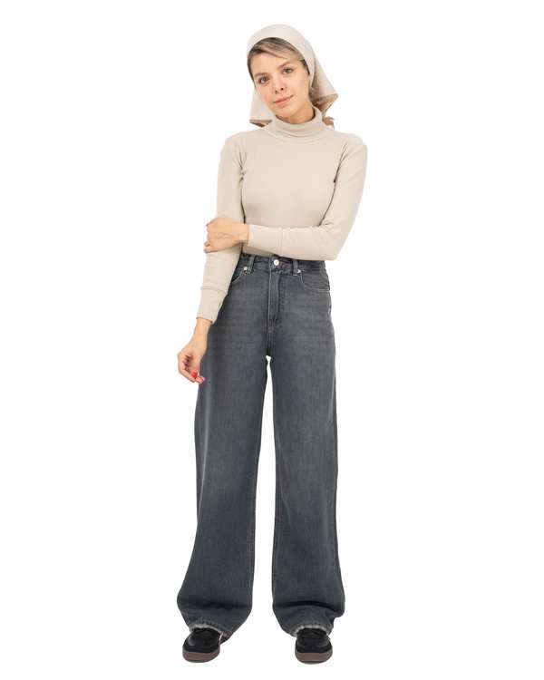 شلوار جین زنانه نیم بگ قد 110 طوسی آبی تیره رویال جین Royal Jeans مدل Royal jackpot کد 59690