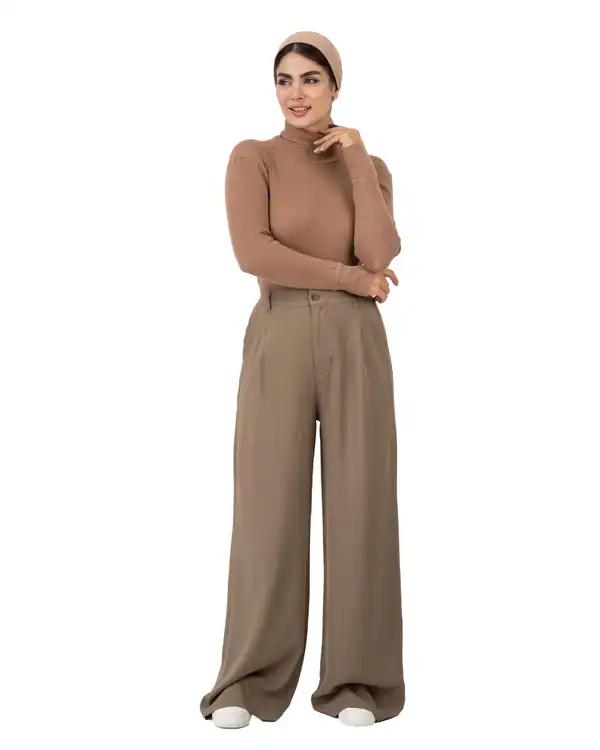 شلوار زنانه بگ لینن اسلپ قد 110 گردویی رویال جین Royal Jeans مدل Cross bag کد X6002751