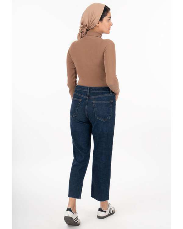 شلوار جین زنانه راسته فکس کراپ آبی تیره قد 90 رویال جین Royal Jeans کد P8003030 - تصویر 2