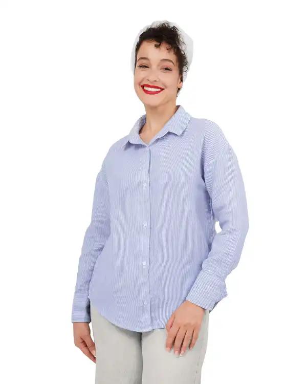 شومیز زنانه لینن قد 65 سفید آبی رویال جین Royal Jeans کد X3001596