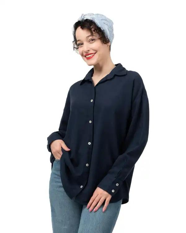 شومیز زنانه لینن پرمیوم قد 70 سرمه ای رویال جین Royal Jeans کد K76002341