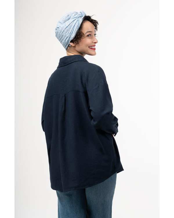 شومیز زنانه لینن پرمیوم قد 70 سرمه ای رویال جین Royal Jeans کد K76002341 - تصویر 2
