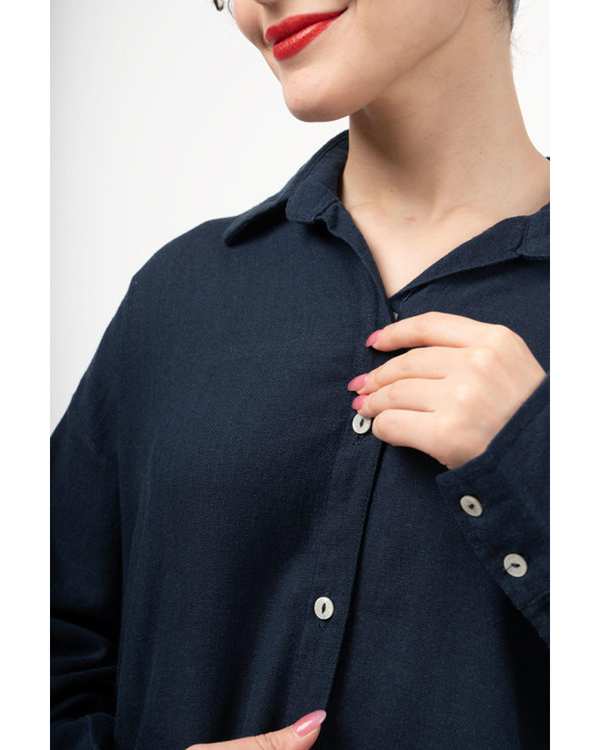 شومیز زنانه لینن پرمیوم قد 70 سرمه ای رویال جین Royal Jeans کد K76002341 - تصویر 3