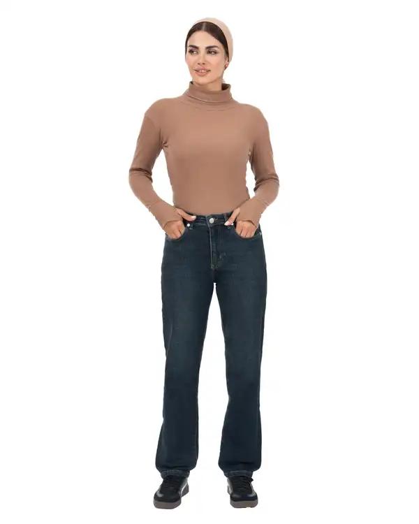 شلوار جین زنانه فلکس راسته قد 100 آبی تیره رویال جین Royal Jeans کد 300013840