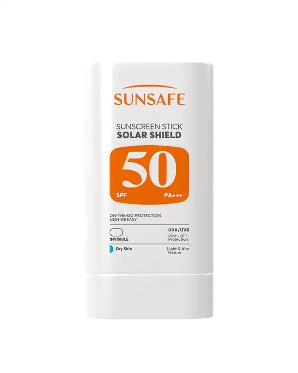 ضد آفتاب استیکی بی رنگ SPF50 سان سیف Sun Safe مدل Solar Shield مناسب پوست های خشک وزن 20 گرم
