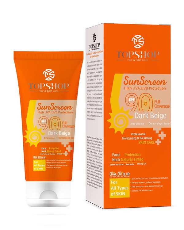 کرم ضد آفتاب رنگی SPF90 تاپ شاپ بژ تیره - تصویر 2