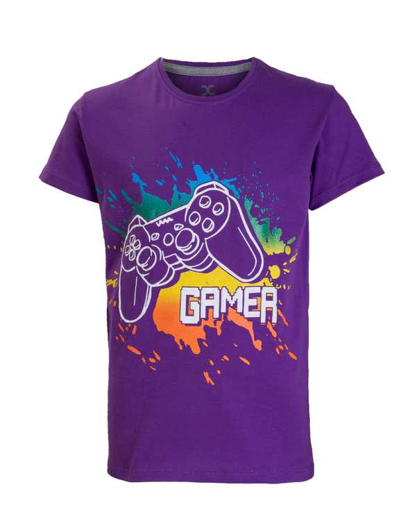 تی شرت پسرانه نخی بنفش هلکا طرح Gamer