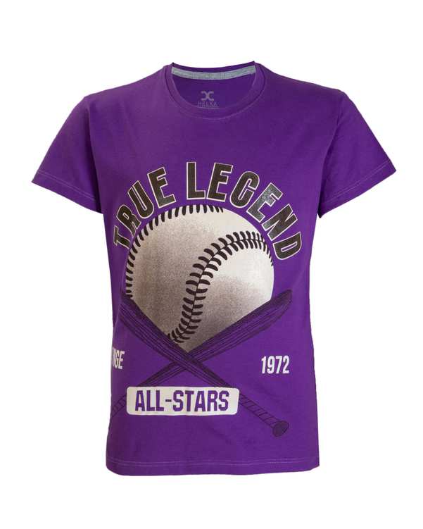 تی شرت پسرانه نخی بنفش هلکا طرح بیسبال