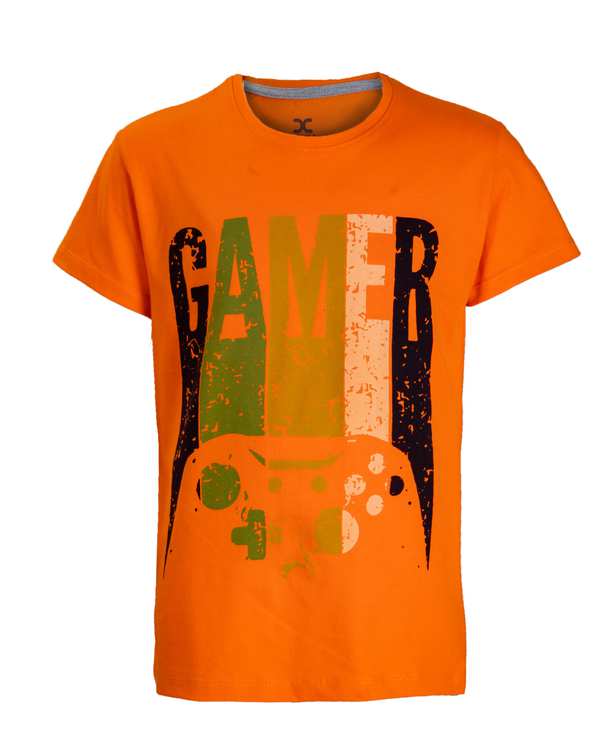 تی شرت پسرانه نخی نارنجی هلکا طرح Gamer