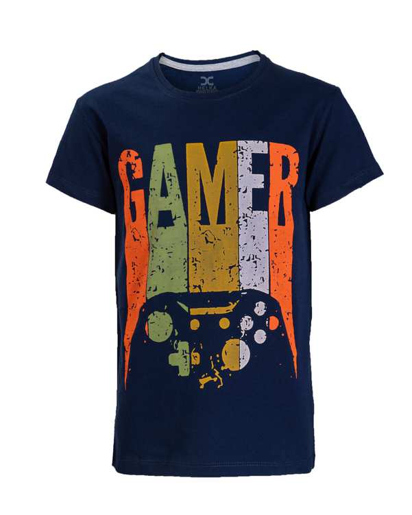 تی شرت پسرانه نخی سرمه ای هلکا طرح Gamer