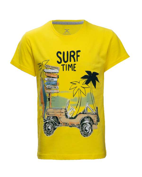 تی شرت پسرانه نخی زرد هلکا طرح Surf Time