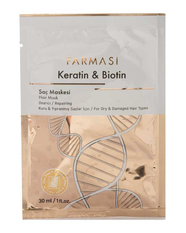 ساشت ماسک مو فارماسی Farmasi مدل Keratin & Biotin مناسب برای موهای خشک و آسیب دیده 