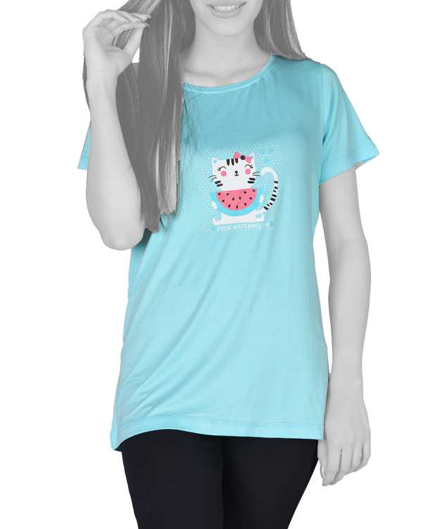 تی شرت زنانه یقه گرد آبی کاکاتو Cacatoo مدل هندوانه ?>