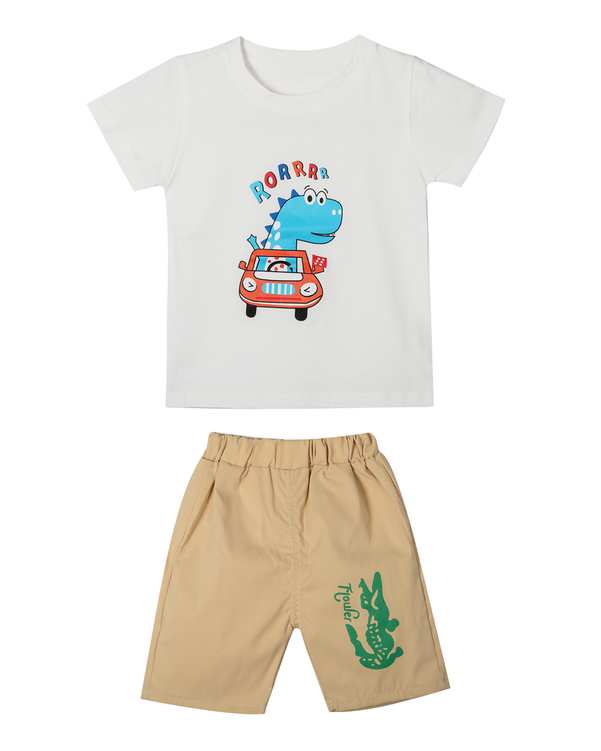 ست تی شرت و شلوارک بچگانه سفید کرم مارکا کیدز Marka Kids طرح سوسمار