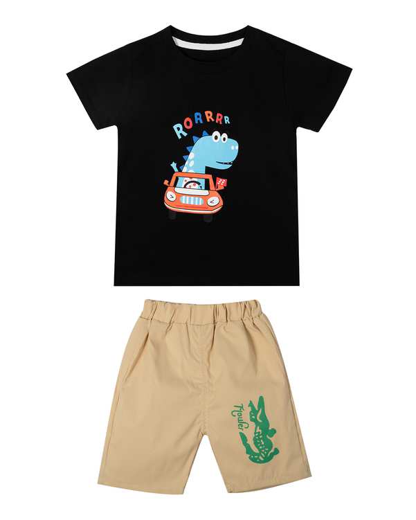 ست تی شرت و شلوارک بچگانه مشکی کرم مارکا کیدز Marka Kids طرح سوسمار