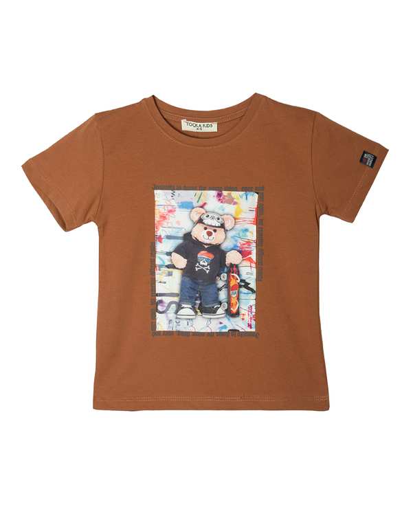 تی شرت بچگانه نخی قهوه ای مارکا کیدز Marka Kids طرح خرس