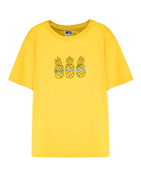 تی شرت دخترانه نخی یقه گرد زرد مادر Madar مدل Pineapple