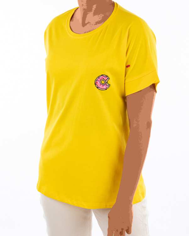 تی شرت زنانه یقه گرد زرد مادر Madar مدل دونات ?>