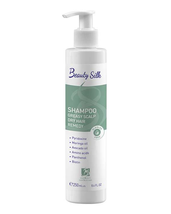 شامپو مو بیوتی سیلک Beauty Silk مناسب کف سر چرب و موی خشک ۲۵۰ml