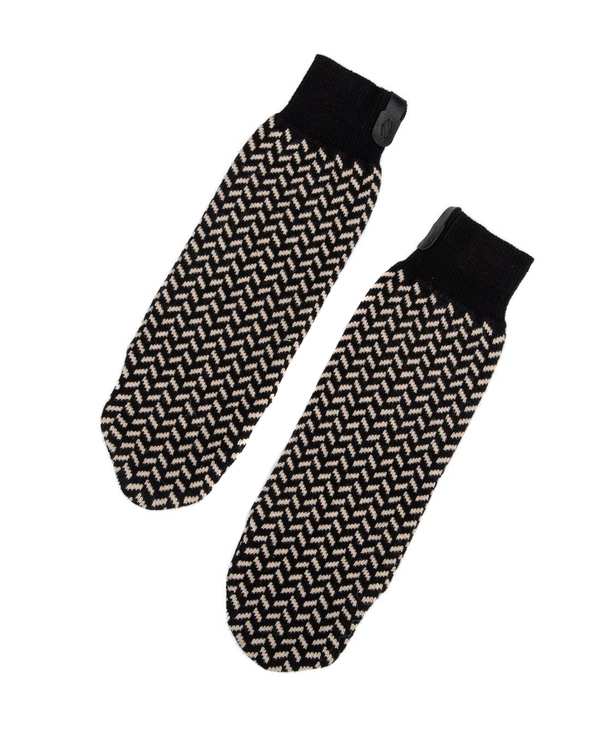 جوراب زنانه بافت ساق کوتاه مشکی کرم تارتن Tartan طرح جناقی