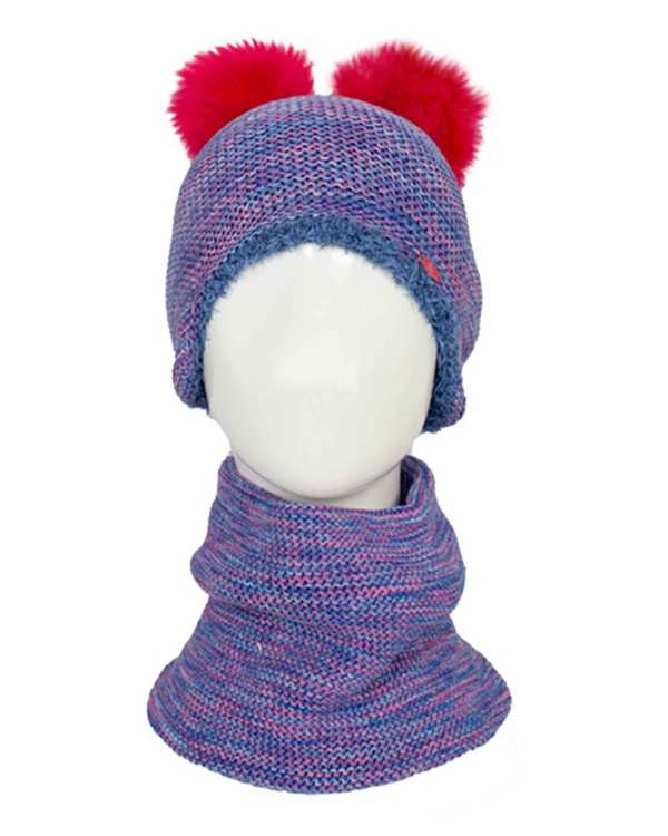 ست شال گردن و کلاه بافت بچگانه بنفش تارتن Tartan طرح لیس لیس نخ هفت رنگ