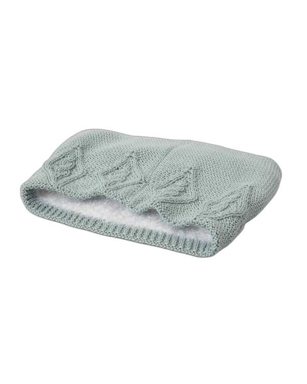 ست شال گردن و کلاه و دستکش بافت بچگانه آبی روشن تارتن Tartan مدل آران طرح گل - تصویر 2