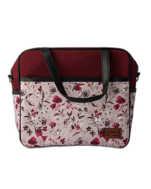 کیف زنانه دستی زرشکی گلدار وندی Vandi مدل گیسوب