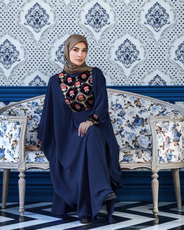 مانتو زنانه عبایی آبی نورا Noura مدل ژینا - تصویر 2