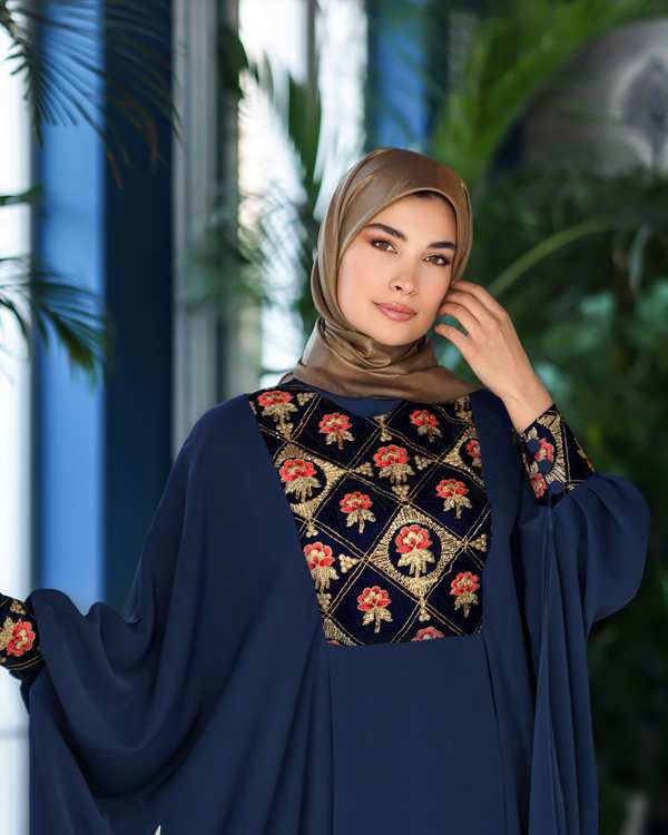 مانتو زنانه عبایی آبی نورا Noura مدل ژینا - تصویر 3