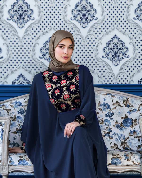 مانتو زنانه عبایی آبی نورا Noura مدل ژینا - تصویر 4