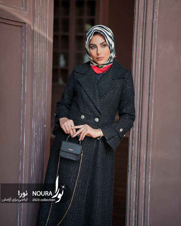 پالتو زنانه مشکی نورا Noura مدل فلورا - تصویر 3