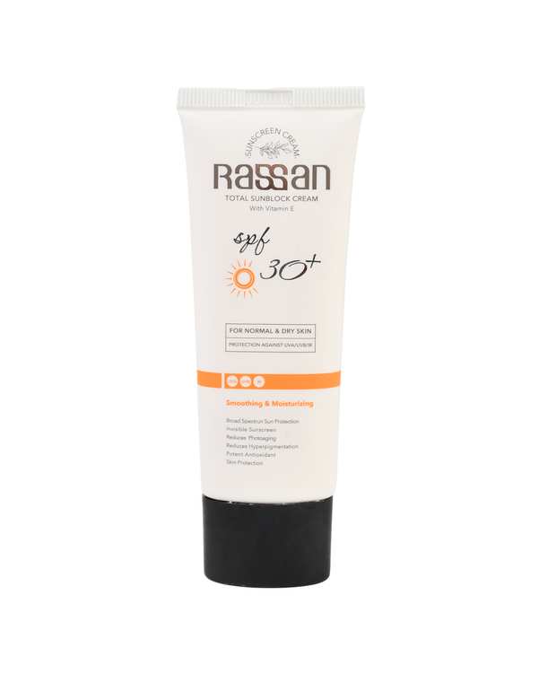 کرم ضد آفتاب بی رنگ SPF30 راسن Rassan مناسب پوست معمولی و خشک 40ml